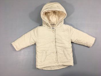 Veste velours côtelé beige ouatinée à capuche pressions doublé polar