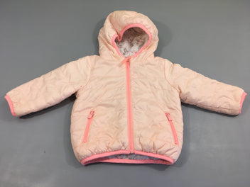 Veste zippée à capuche réversible  matelassée rose clair /blanche tête de lapins