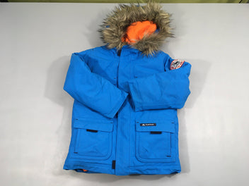 Veste bleue ouatinée à capuche fausse fourrure