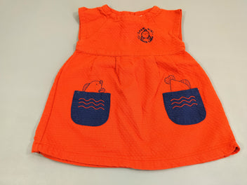 Robe s.m orange  matière texturée poisson et poches bleu marine 
