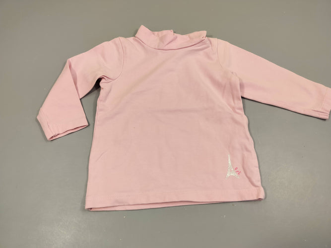 T-shirt m.l col roulé rose clair 95% coton 5% élasthanne, moins cher chez Petit Kiwi