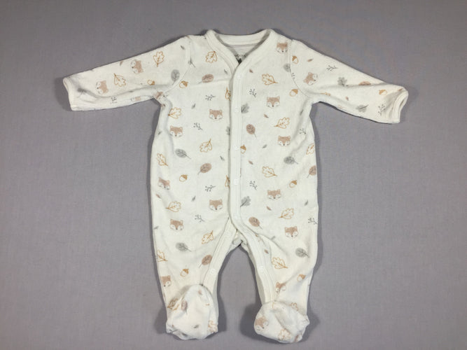 Pyjama velours blanc renards et feuilles, moins cher chez Petit Kiwi