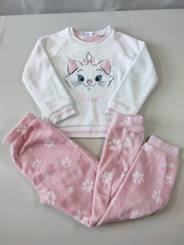 Pyjama 2pcs velours blanc "Marie"/pantalon rose pattes de chats, moins cher chez Petit Kiwi