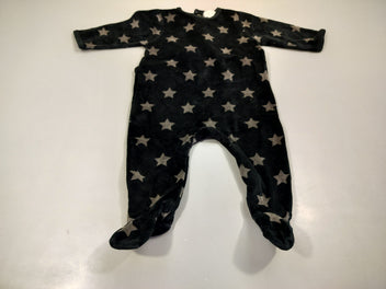 Pyjama velours noir étoiles grises 75% coton 25% polyester