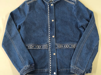 Veste en jean zippé motifs aux épaules et à la taille