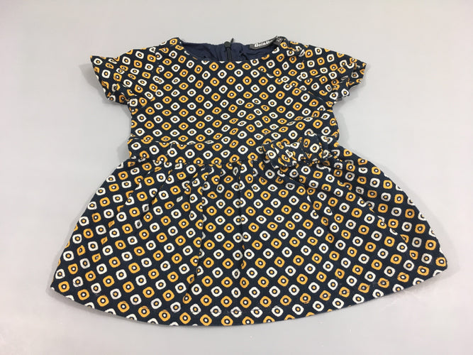 Robe m.c velours côtelé bleu marine  motifs blancs et jaunes, moins cher chez Petit Kiwi