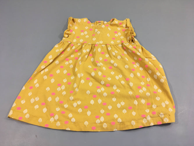 Robe m.c jersey jaune , feuilles beige et pois roses, moins cher chez Petit Kiwi