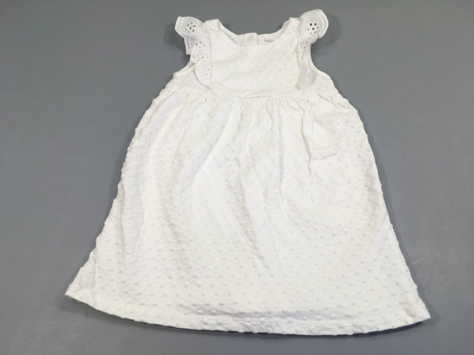 Robe m.c blanche texturée pois, doublure jersey, moins cher chez Petit Kiwi