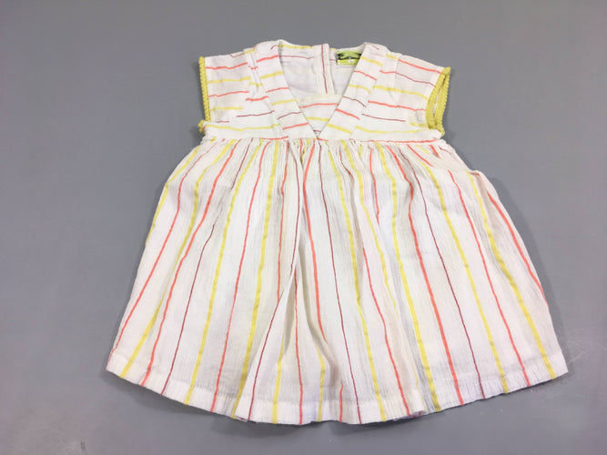 Robe m.c écrue, lignes colorées., doublure jersey, moins cher chez Petit Kiwi