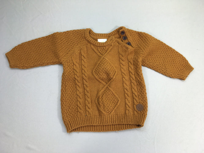 Pull mailles ocre torsades, moins cher chez Petit Kiwi