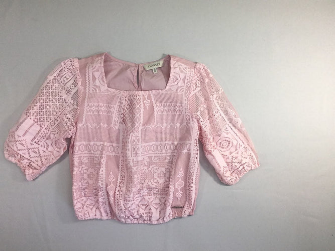 Blouse m.c rose effet supperposé dentelle, moins cher chez Petit Kiwi