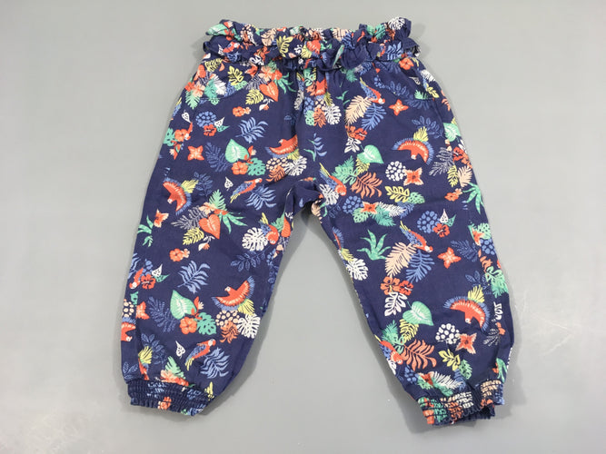 Pantalon fluide bleu  motifs feuilles colorées, moins cher chez Petit Kiwi