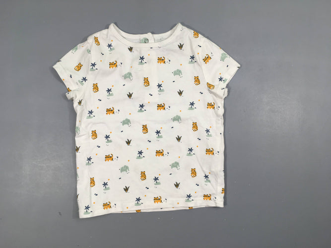 T-shirt m.c blanc animaux/palmiers, moins cher chez Petit Kiwi