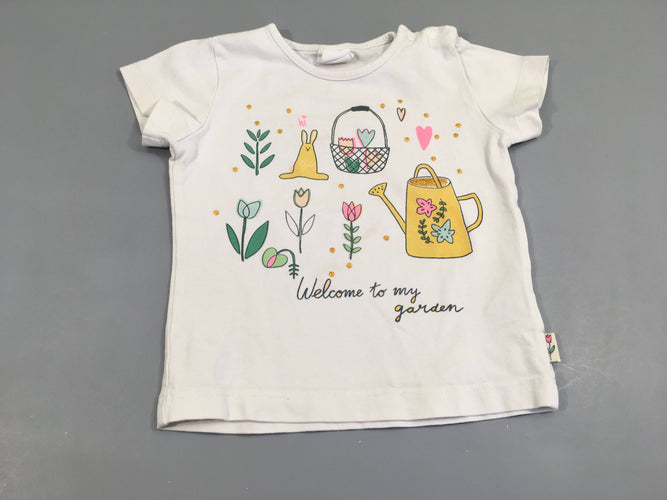 T-shirt m.c blanc , panier lapin, fleurs,... "Welcome to my garden", moins cher chez Petit Kiwi