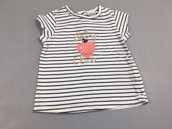 T-shirt m.c blanc rayé bleu marine , fraise 