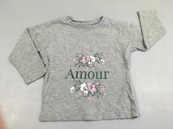 T-shirt m.l gris flammé , broderie fleurs 