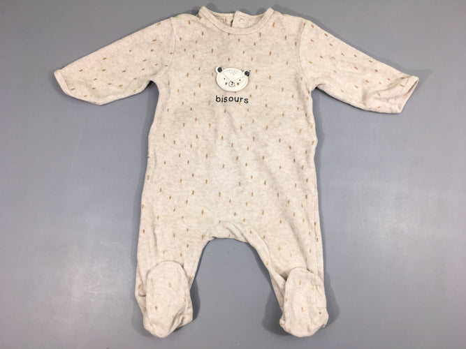 Pyjama velours beige bisours, moins cher chez Petit Kiwi