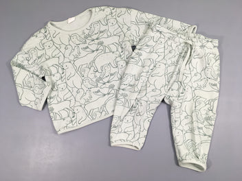 Pyjama 2 pcs molleton vert clair animaux