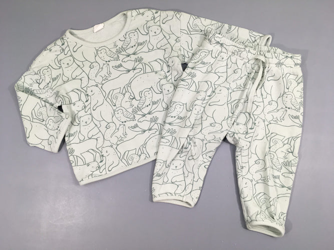 Pyjama 2 pcs molleton vert clair animaux, moins cher chez Petit Kiwi