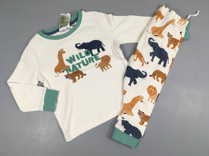 Pyjama 2pcs jersey blanc animaux wild nature, moins cher chez Petit Kiwi