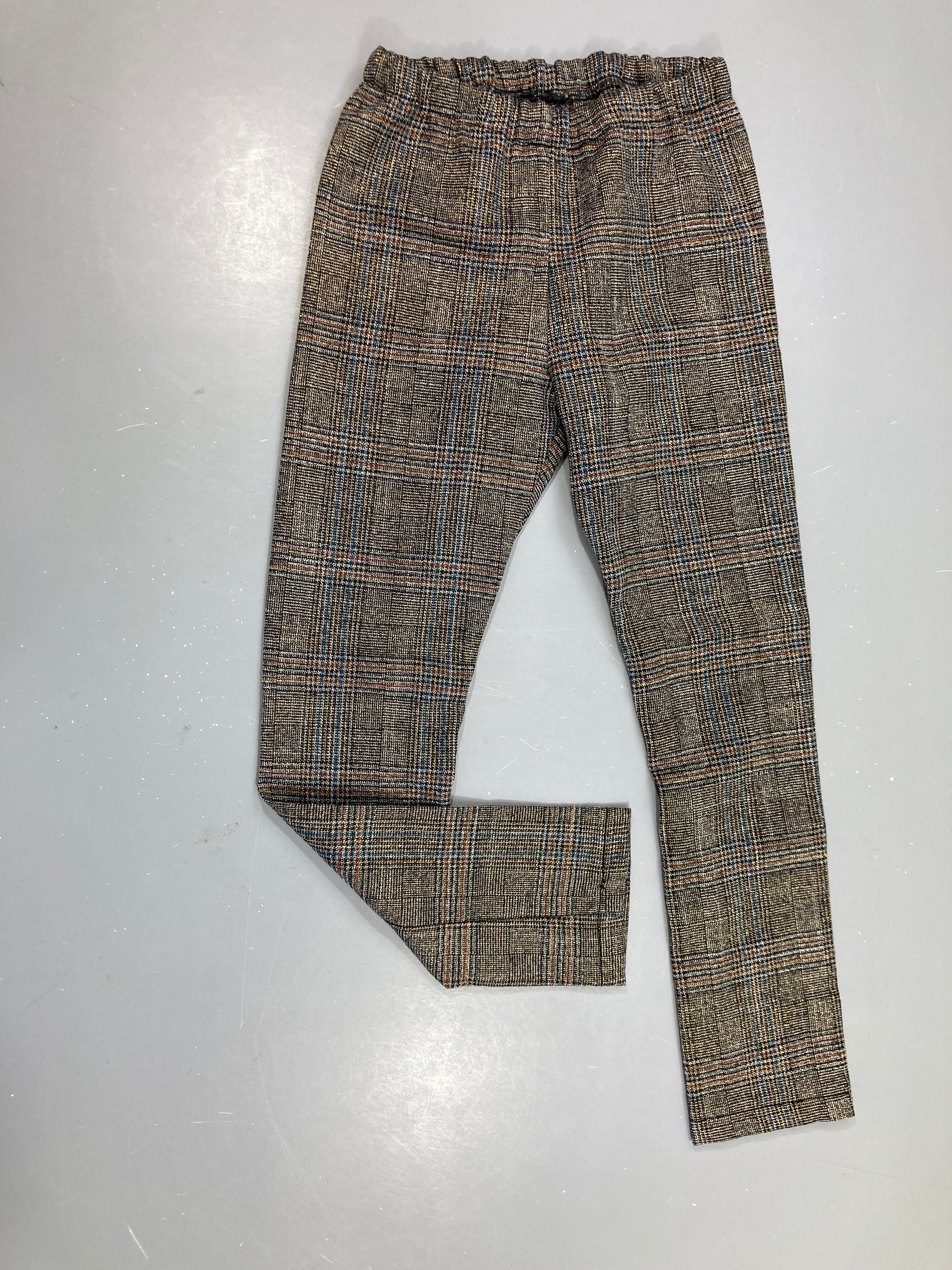 Pantalon à carreaux fils irisés doré