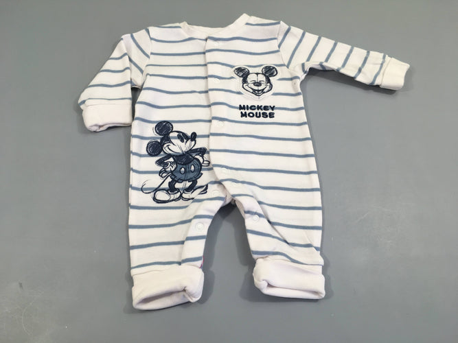 Pyjama jersey blanc rayé bleu Mickey, moins cher chez Petit Kiwi