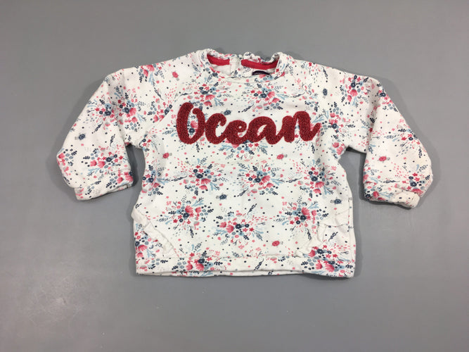 Sweat blanc fleurs Ocean relief, moins cher chez Petit Kiwi