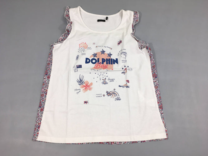 T-shirt s.m blanc au devant Doplphin/fleuri rose-bleu au dos froufrou épaules, moins cher chez Petit Kiwi