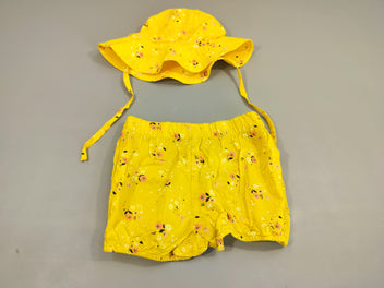 Ensemble chapeau + bloomer jaune à fleurs