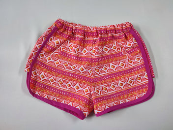 Short fluide orange motifs géométriques liseré rose