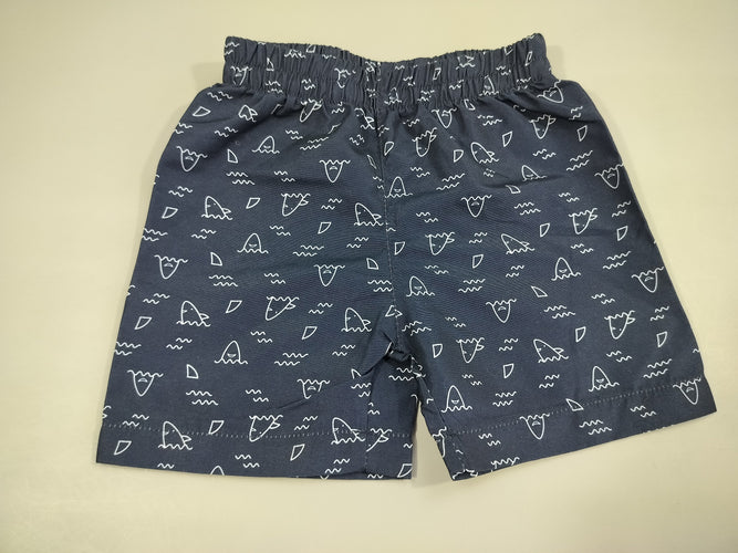 Short bleu marine, motifs requins blancs, moins cher chez Petit Kiwi