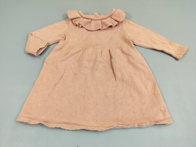 Robe m.l  vieux rose col plissé., moins cher chez Petit Kiwi