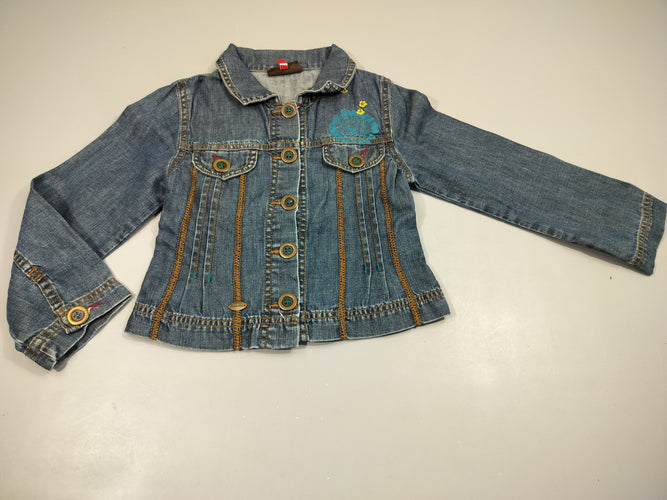 Veste  en jean légère , broderies fleurs, moins cher chez Petit Kiwi