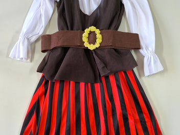 Déguisement robe m.l de pirate blanche/brune/rouge/noire + ceinture brune