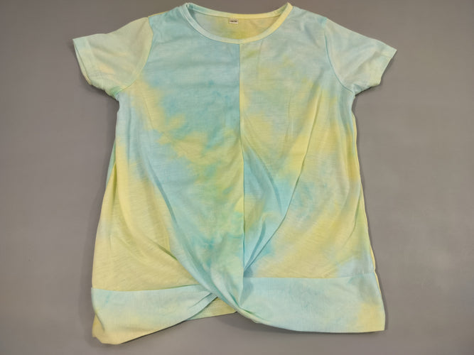 T-shirt m.c noeud à la taille ,  effet tie&die bleu, jaune, vert, moins cher chez Petit Kiwi