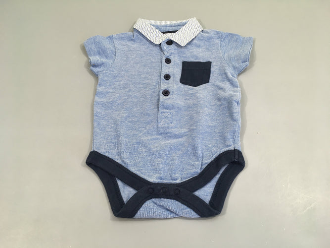 Body m.c polo bleu chiné, poche bleu marine, moins cher chez Petit Kiwi