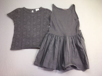 Robe s.m jersey gris bas coton + pull m.c ajouré