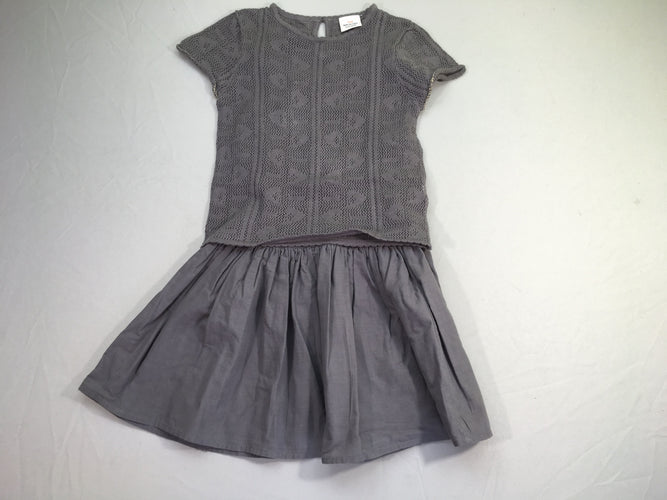 Robe s.m jersey gris bas coton + pull m.c ajouré, moins cher chez Petit Kiwi