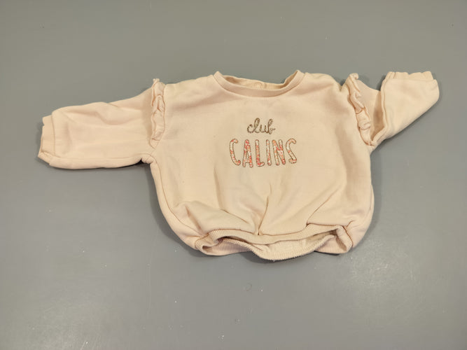 Sweat rose clair "Club calins", intérieur chaud. 80% coton  20% polyester, moins cher chez Petit Kiwi