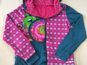 Gilet zippé jersey à capuche rose/vert/mauve sequins réversible rose