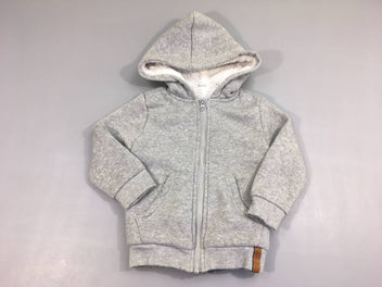 Sweat zippé à capuche gris doublé pouton-Bouloché!