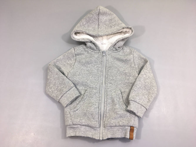 Sweat zippé à capuche gris doublé pouton-Bouloché!, moins cher chez Petit Kiwi