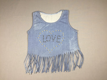 T-shirt s.m jersey effet jean franges et coeur en perles