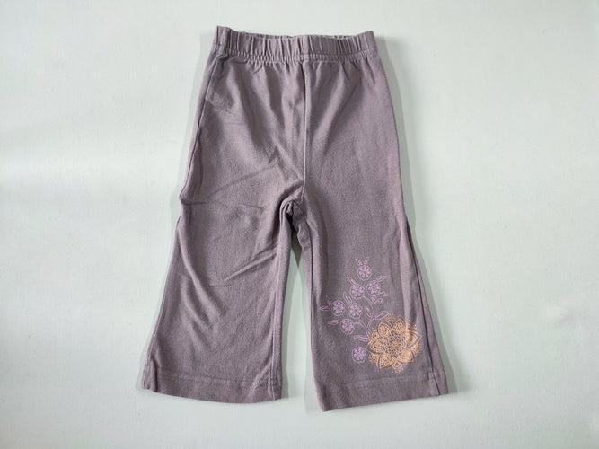 Pantalon jersey bootcut taupe fleurs sur le bas, moins cher chez Petit Kiwi