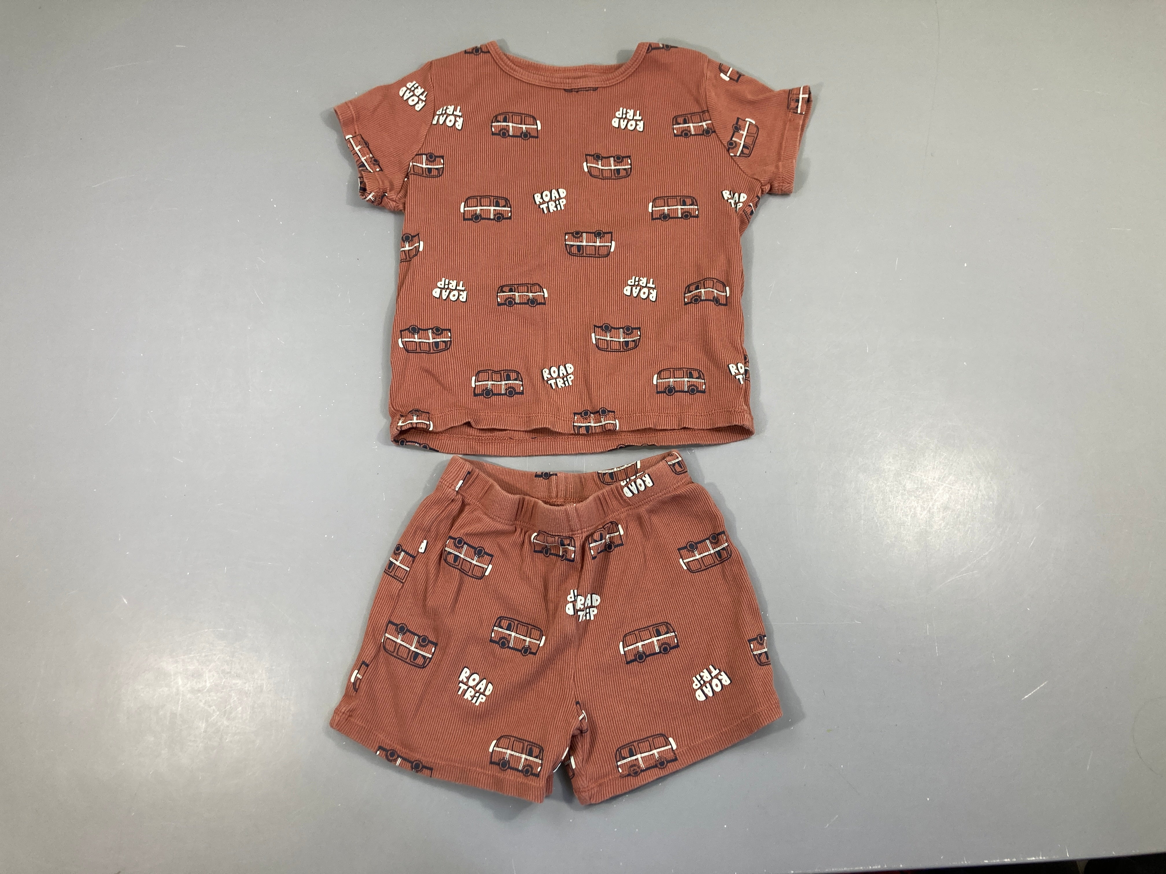 Pyjama 2pcs jersey côtelé brun Bus