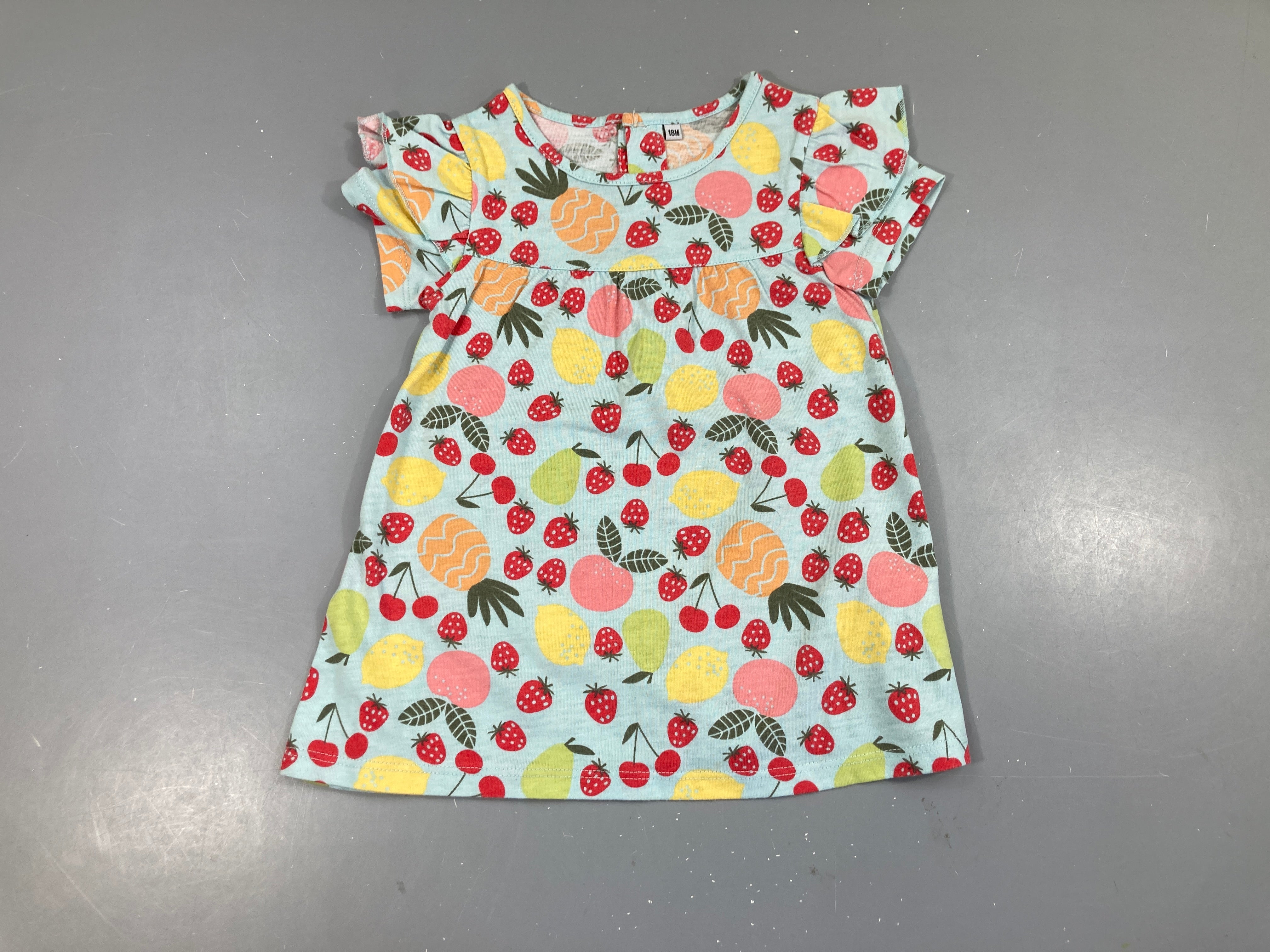 Robe m.c jersey bleu clair fruits légèrement boulochée