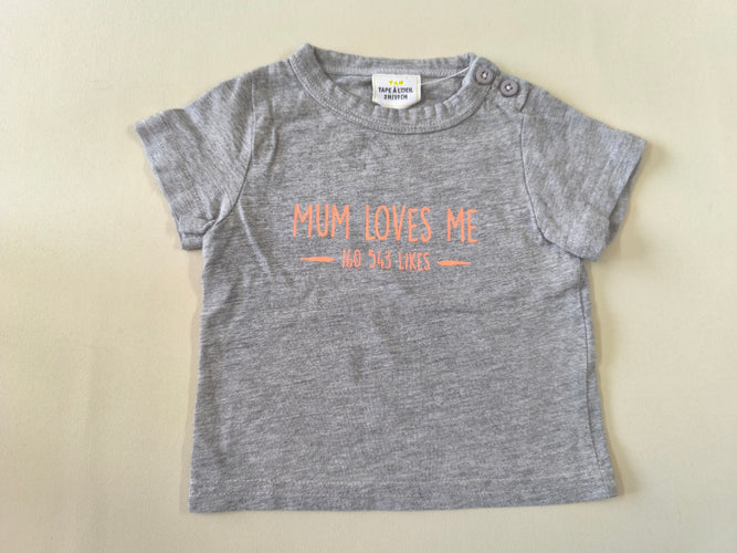 T-shirt m.c gris chiné "Mum loves me", moins cher chez Petit Kiwi