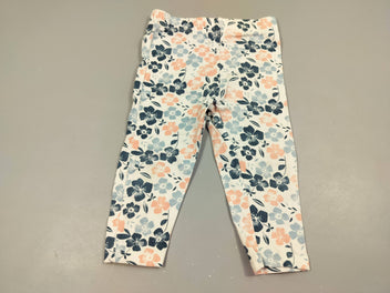 Legging blanc , fleurs bleues et roses 96% coton 4% élasthanne