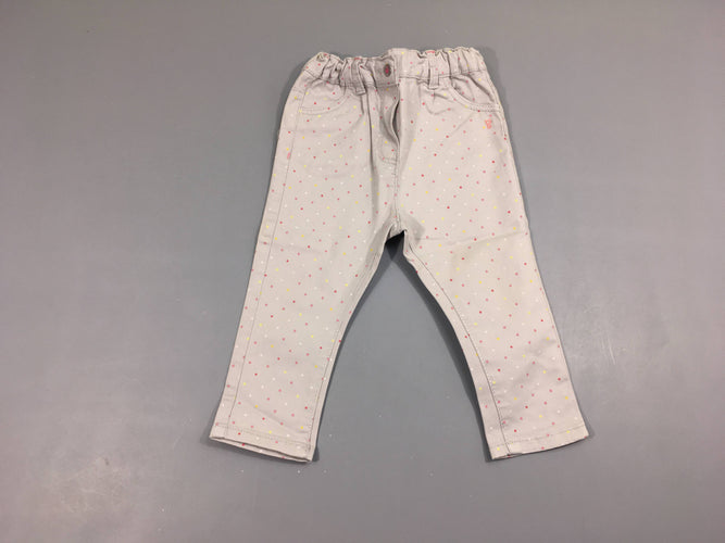 Pantalon toile gris pois multicolore, moins cher chez Petit Kiwi