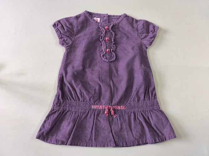 Robe m.c velours côtelé mauve 3 boutons, moins cher chez Petit Kiwi